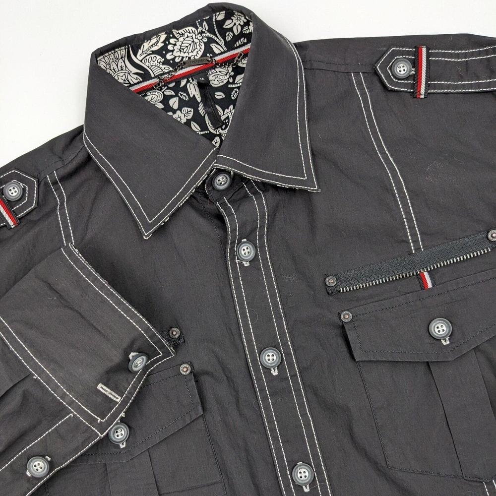 Five Of Spades Men's M Medium‎ Long Sleeve Button Down Flip Cuff Black Shirt